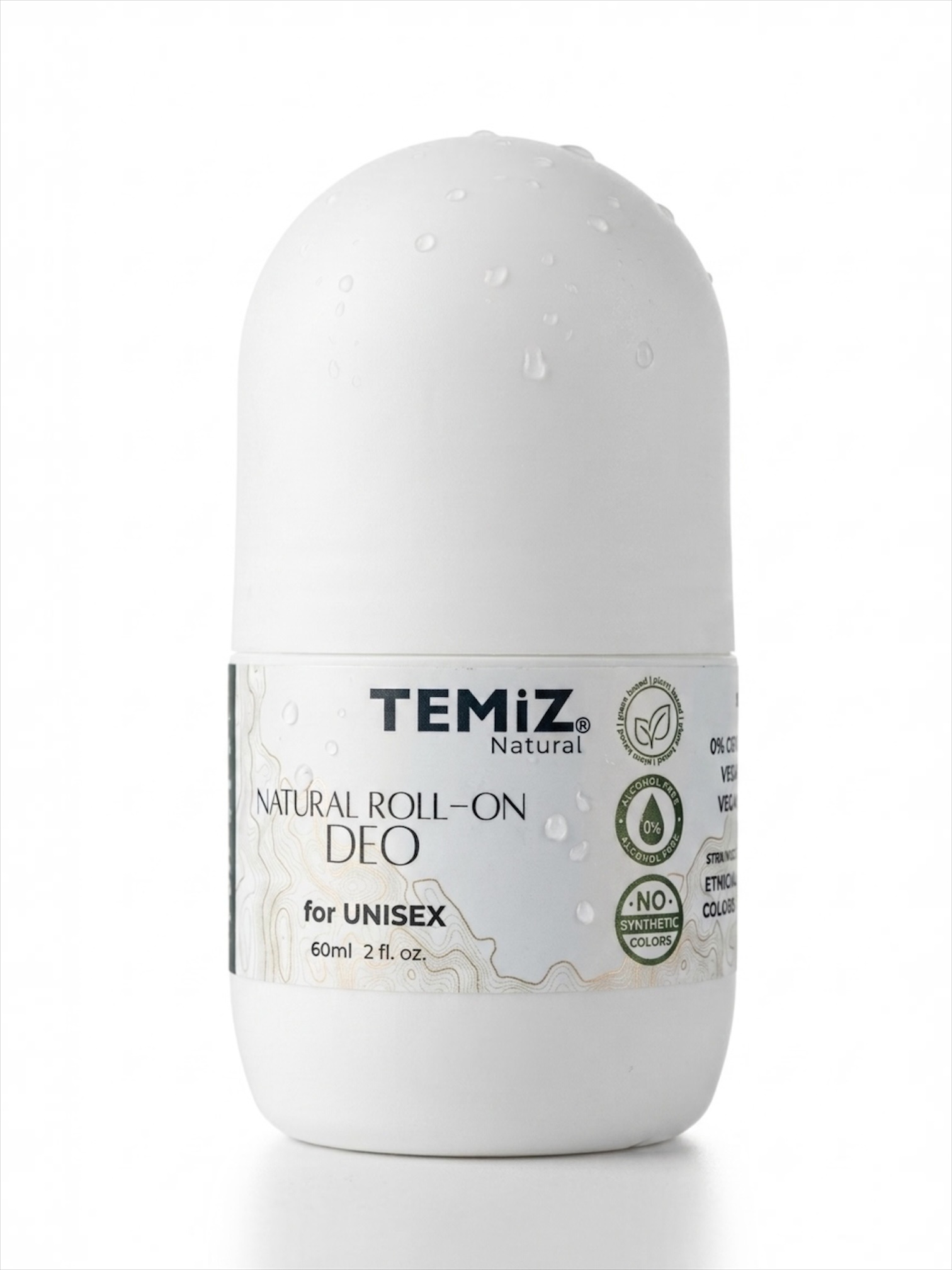 TEMiZ Natural Roll-On Deodorant 60ml, Aluminium-Free Unisex Deo