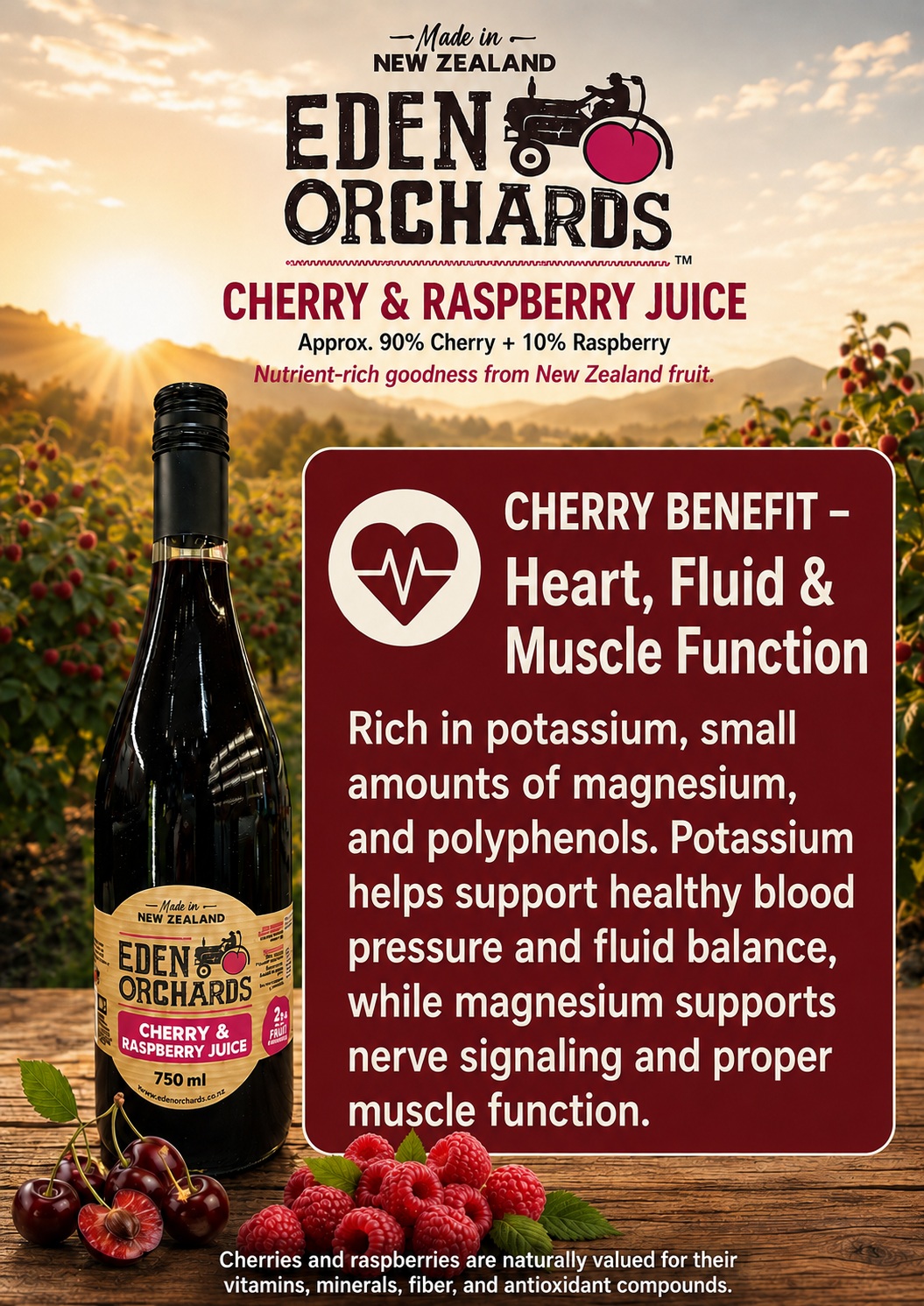 Eden Orchards Cherry & Raspberry Juice 750ml No Sugar Added