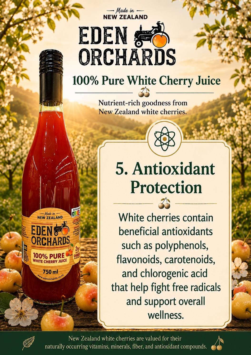 Eden Orchards 100% Pure White Cherry Juice 750ml No Sugar Added