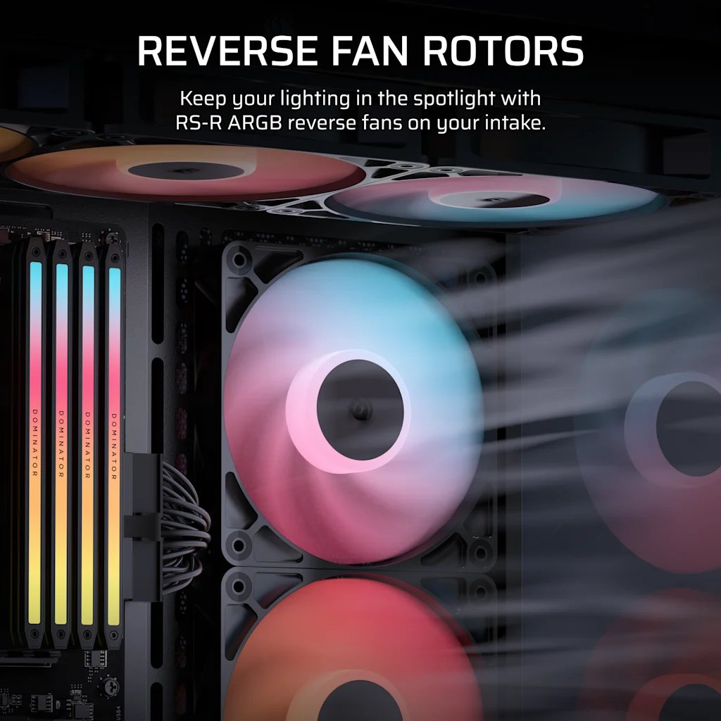 CORSAIR RS120-R ARGB 120mm PWM Reverse Fans, Black Triple Pack