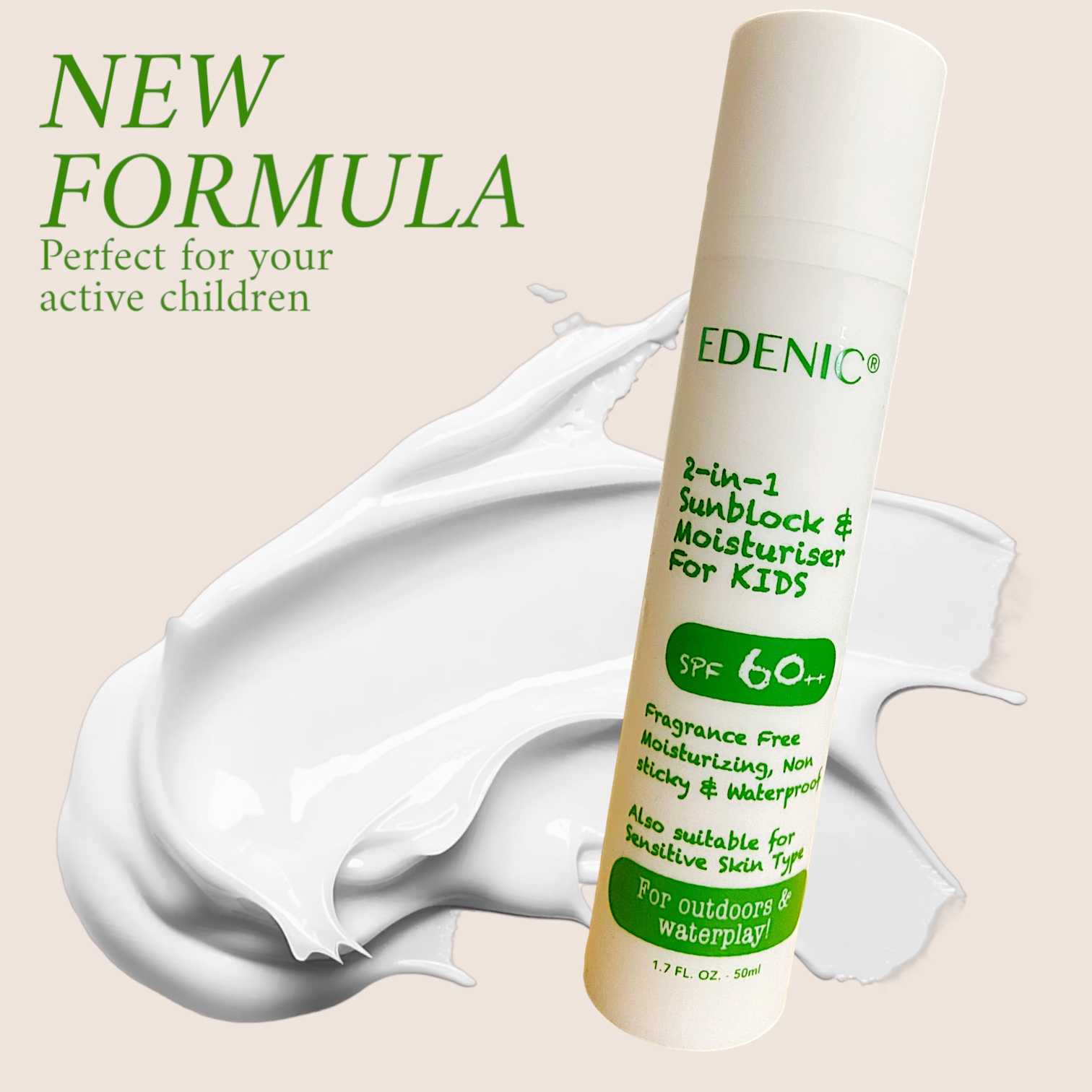 EDENIC Sunblock SPF60+ with Hydration and Moisturising Function for Healthy Skin. Available in Adult and Kids versions. – Children Version