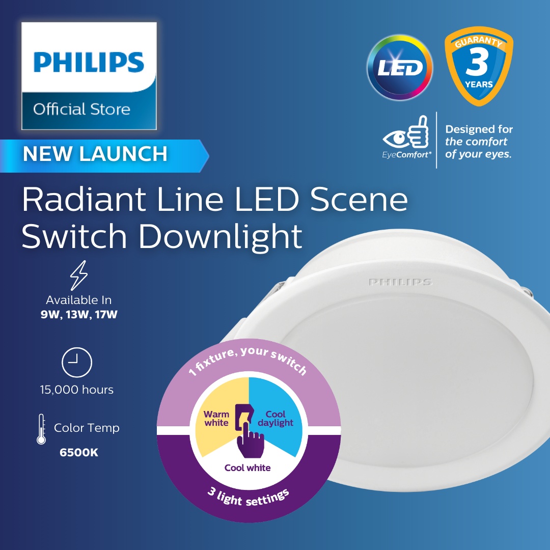Philips Radiant Line LED Scene Switch Downlight 9W/13W/17W 3-Color Tunable – 13W