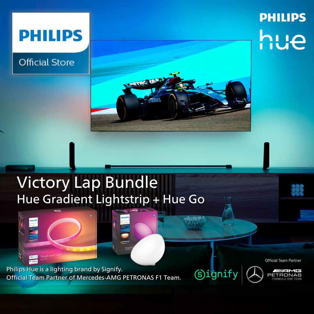 Philips Hue Victory Lap Bundle: Hue Gradient 2m Lightstrip + Hue Go Portable Lamp – Add a Hue Bridge