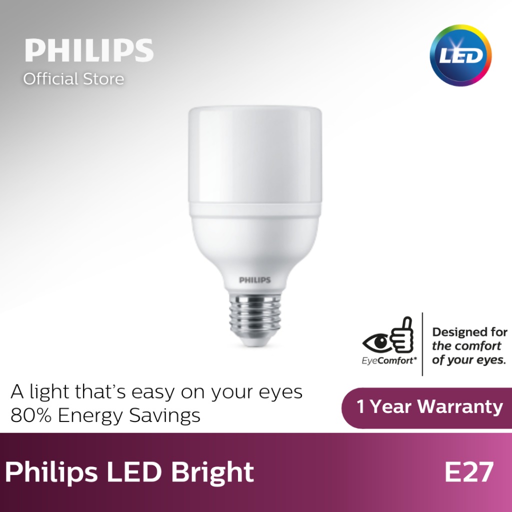 Philips LED Bright Extra Brightness E27 Bulb: Warm White and Cool White (1 Year Warranty) – 17W, 3000K Warm