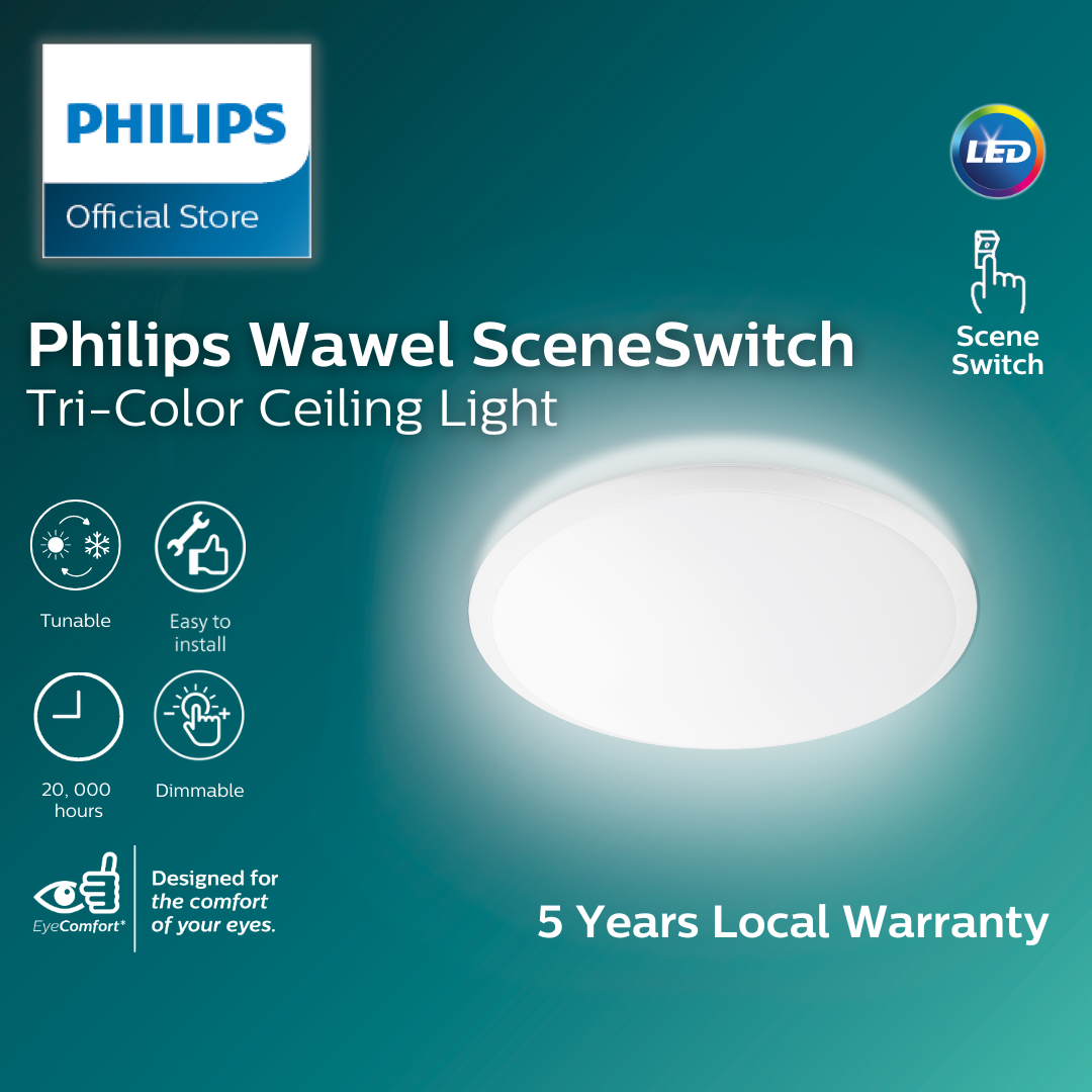 Philips Wawel LED Ceiling Light with Scene Switch | One switch, four lighting colors, Warm White, Cool White, Daylight and Relax – 36W