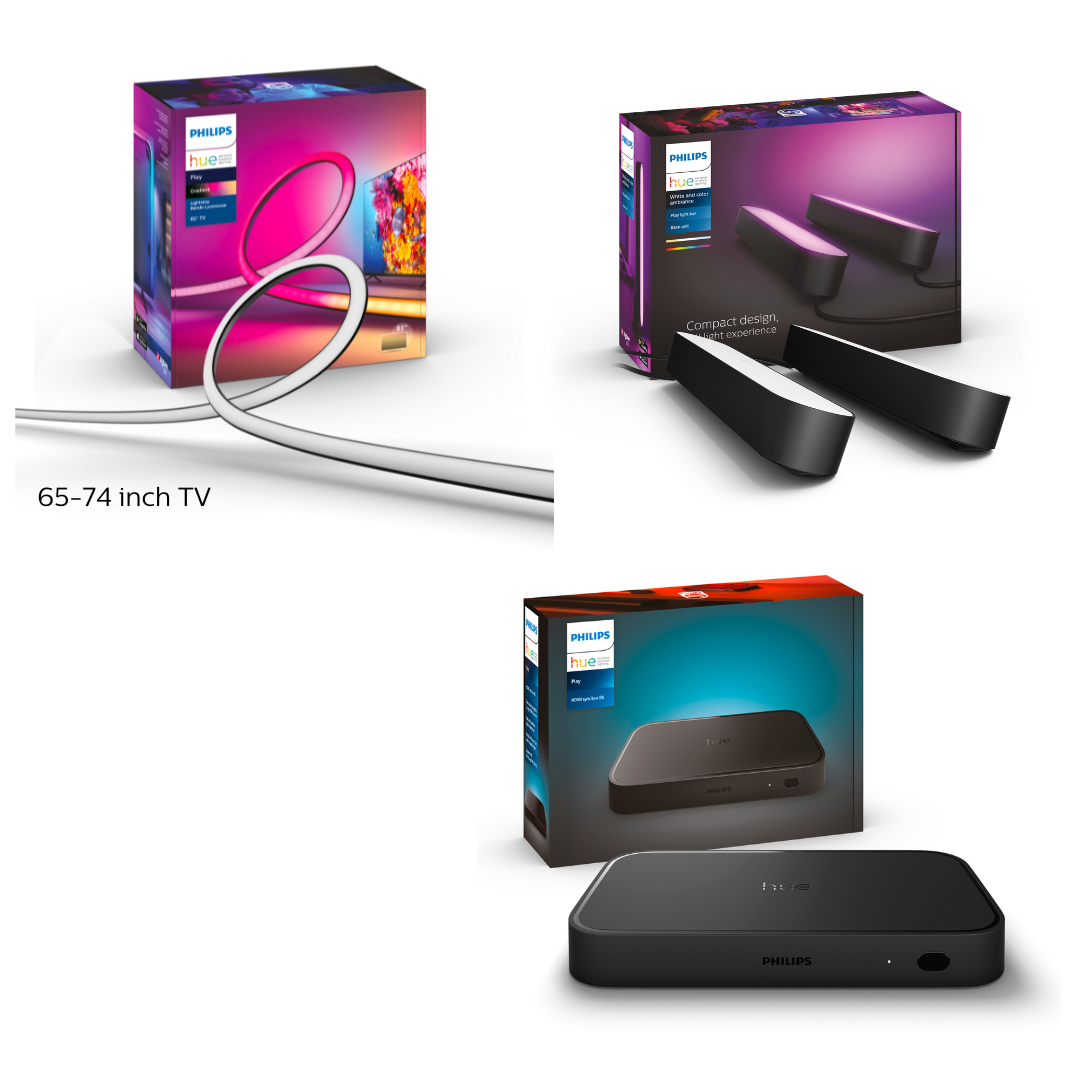 NEW Philips Hue Play TV Gradient Lightstrip 65inch (KR Plug) | Home Movie Entertainment Bundle - Hue TV Gradient Lightstrip 65 inch, Hue Sync Box, Hue Play Bar (Hue Bridge and Hue Sync Box Required) – Add a Bridge / +Sync Box + Play Bar