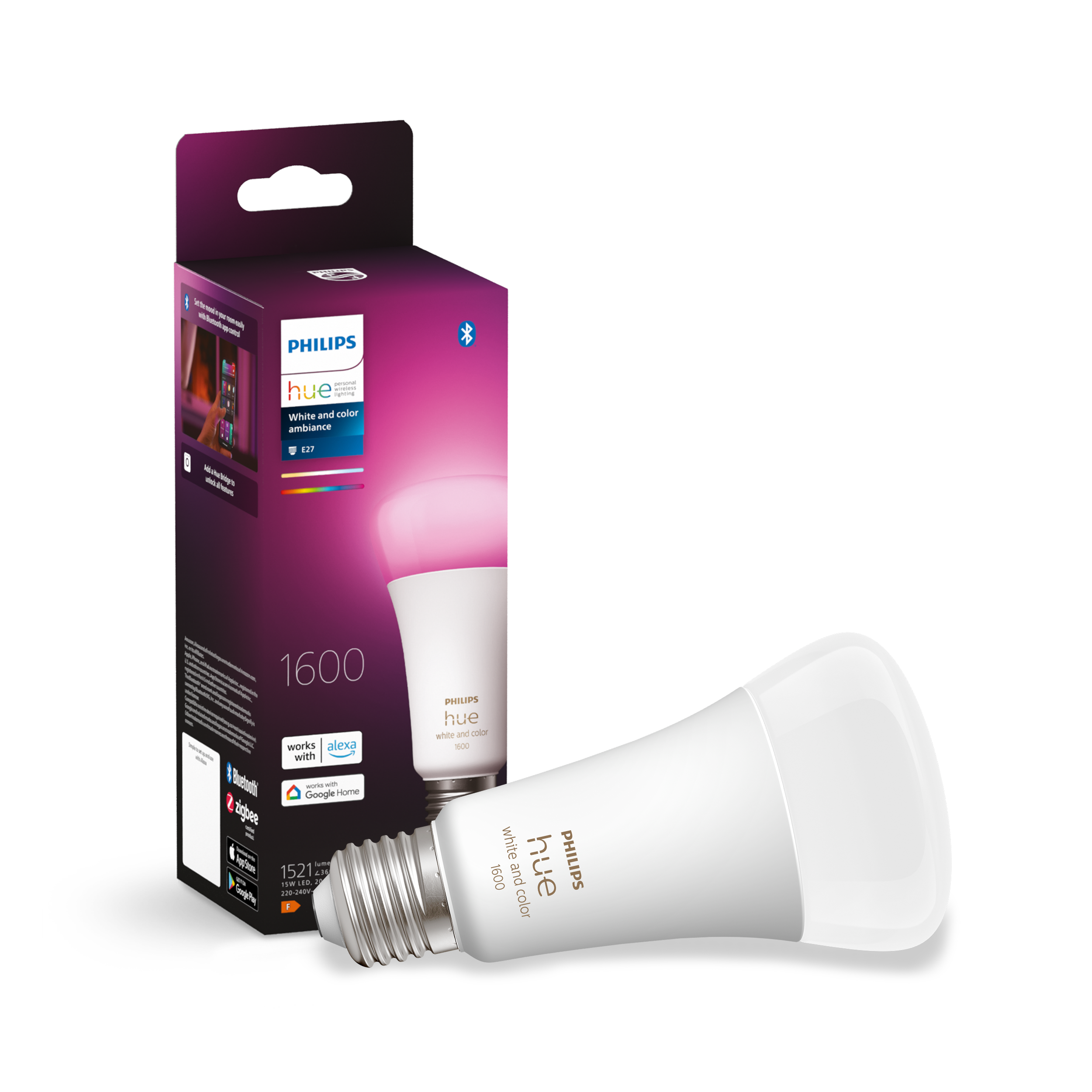 Philips Hue High Brightness E27 Smart Bulb - 1600 Lumens | Choose from White Ambience OR White & Color Ambience | Bluetooth & Zigbee Compatible (Hue Bridge Optional), Works with Alexa & Google Assistant – Color Ambience