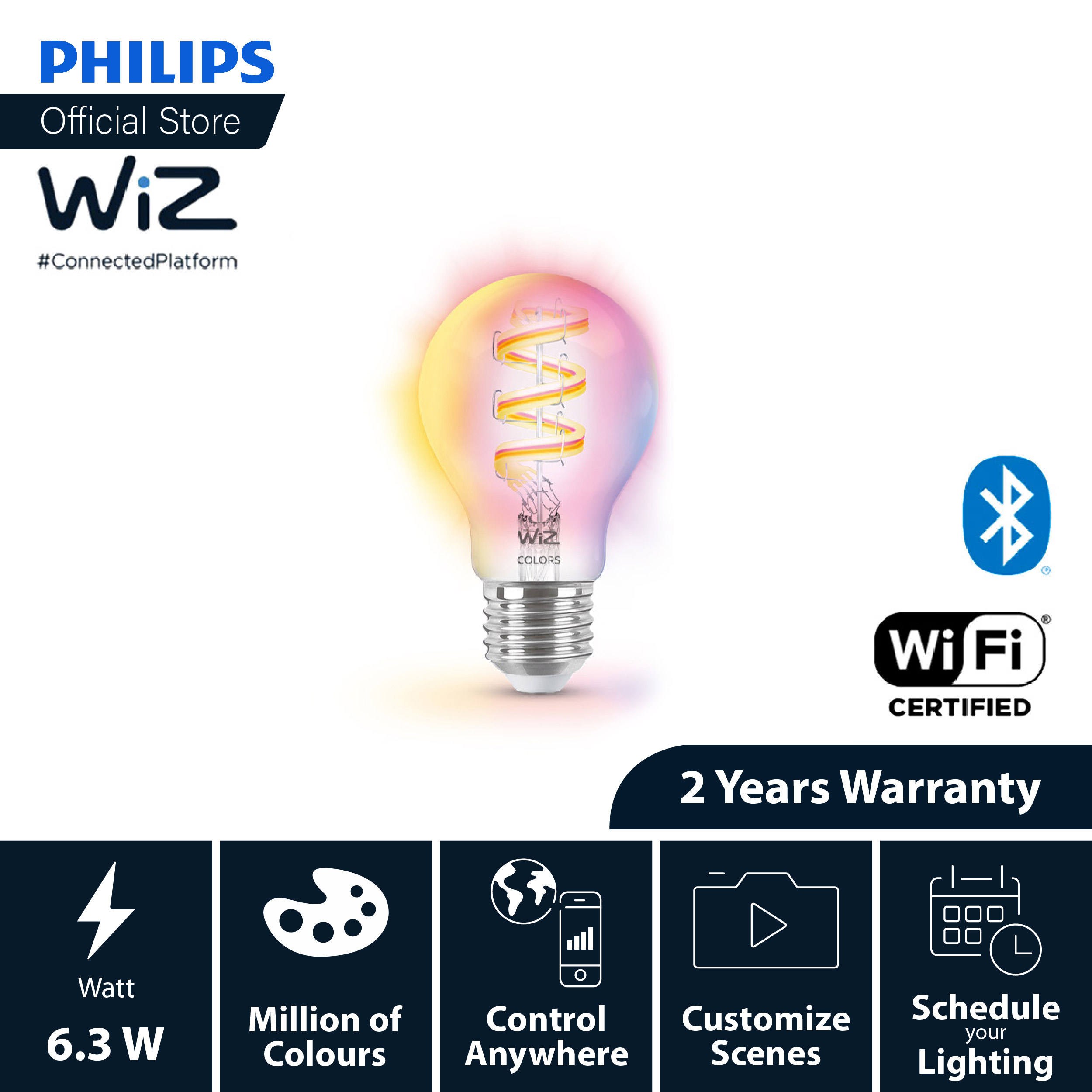 WiZ LED Filament ST64 Colour 6.3W Bulb – A60