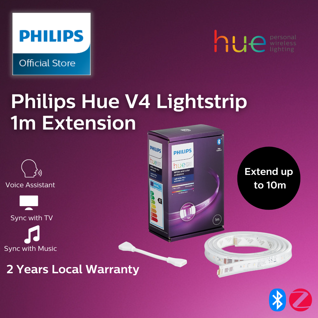 Philips Hue RGB LightStrip V4 Plus 1m Dimmable LED Smart Light Extension, Bluetooth & Zigbee compatible, Works with Alexa, HomeKit & Google Assistant)