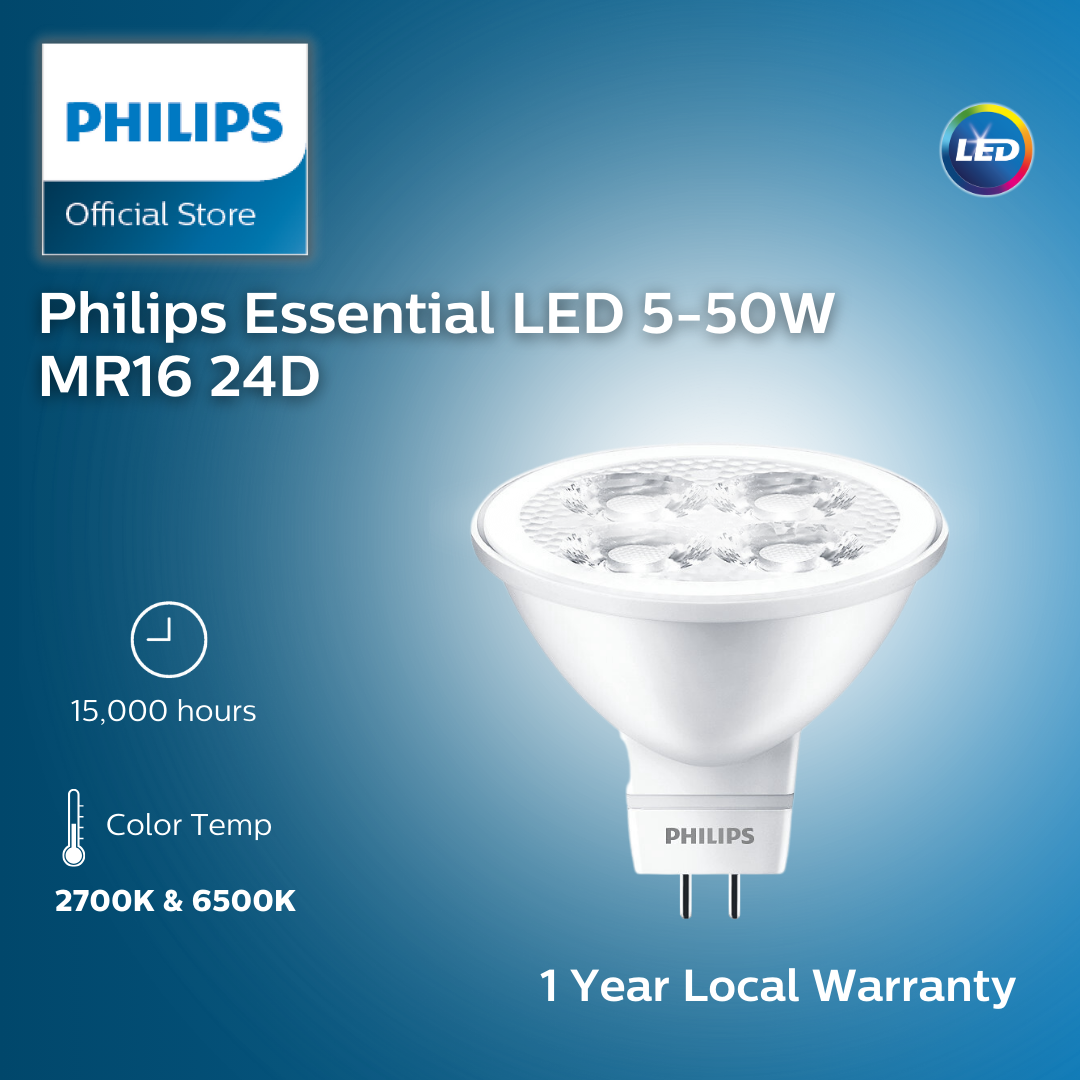 Philips Essential LED Spot MR16 5W (50W Equivalent) 6500K (Cool Daylight) 24D - Expert Colour LED Spot Light – Cool, 6500K