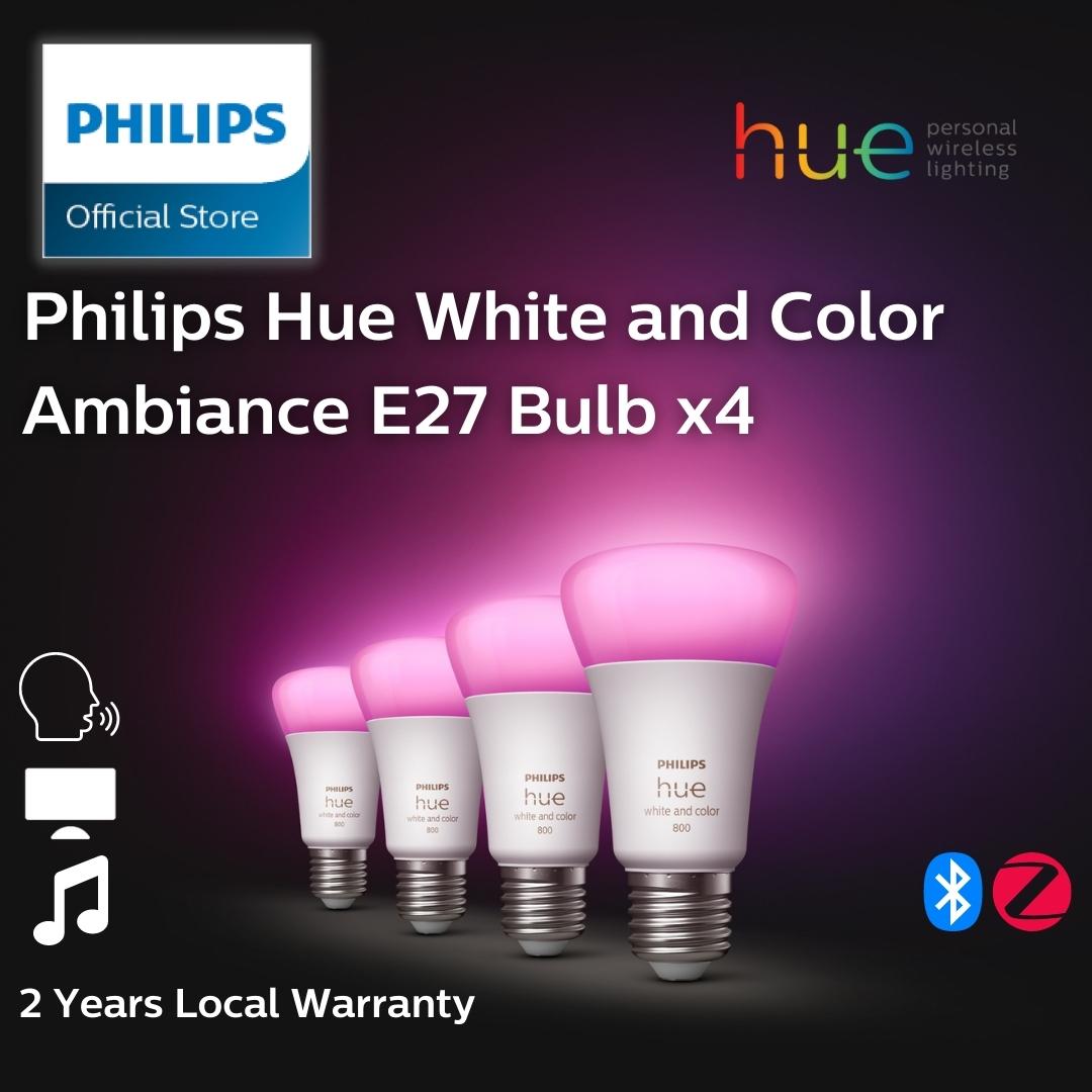 Philips Hue Philips E27 Hue White and Color Ambiance LED Smart Bulb, Bluetooth & Zigbee Compatible (Hue Bridge Optional), Works with Alexa & Google Assistant – 4 Pack / 1100