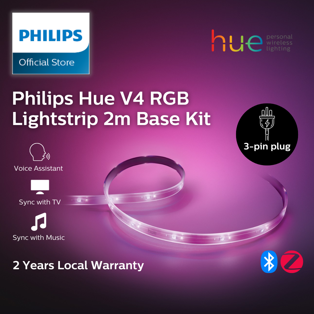 Philips Hue White and Color Ambiance V4 RGB LightStrip Plus 2m Base Kit, Dimmable LED Smart Light, Bluetooth & Zigbee compatible, Works with Alexa, HomeKit & Google Assistant)