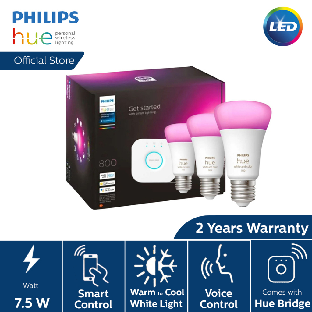Philips Hue White Ambience/Tunable White Smart LED A60 Bulb Starter Kit – Colour Ambiance A60