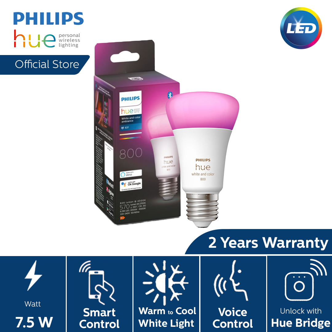 Philips Hue Smart LED White & Color Ambience/Tunable White A60 Light Bulb – 7.5W White & Color