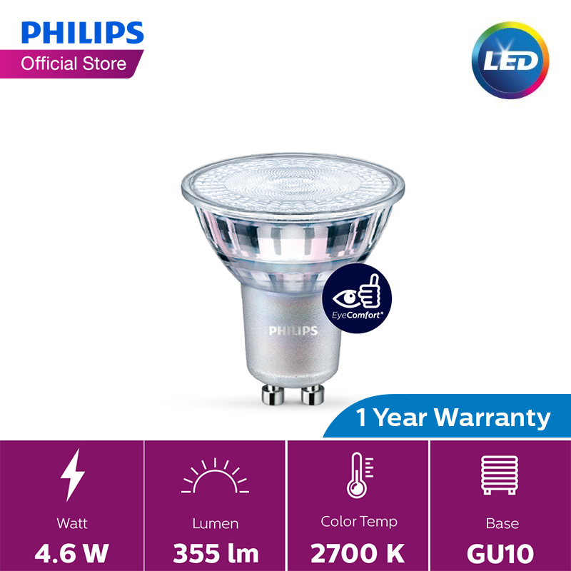 Philips Essential LED GU10 Bulb (4.6-50W 2700K/3000K/ 6000K) – Warm White (4.6-50W 2700K)