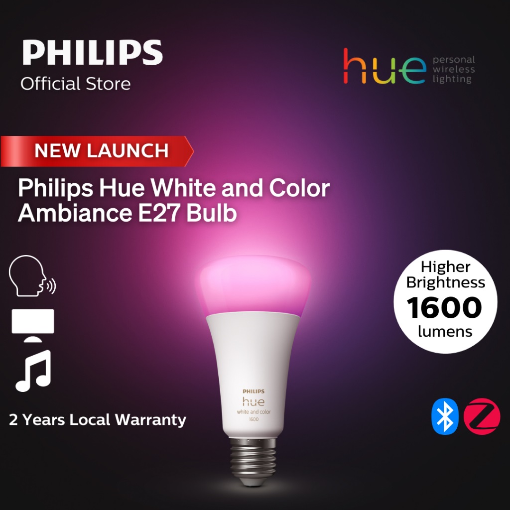 Philips Hue White & Color Ambiance E27 Bulb | Single Pack 1100 OR Single 1600 lumen high brightness OR Starter Kit – E27 Single (1600)