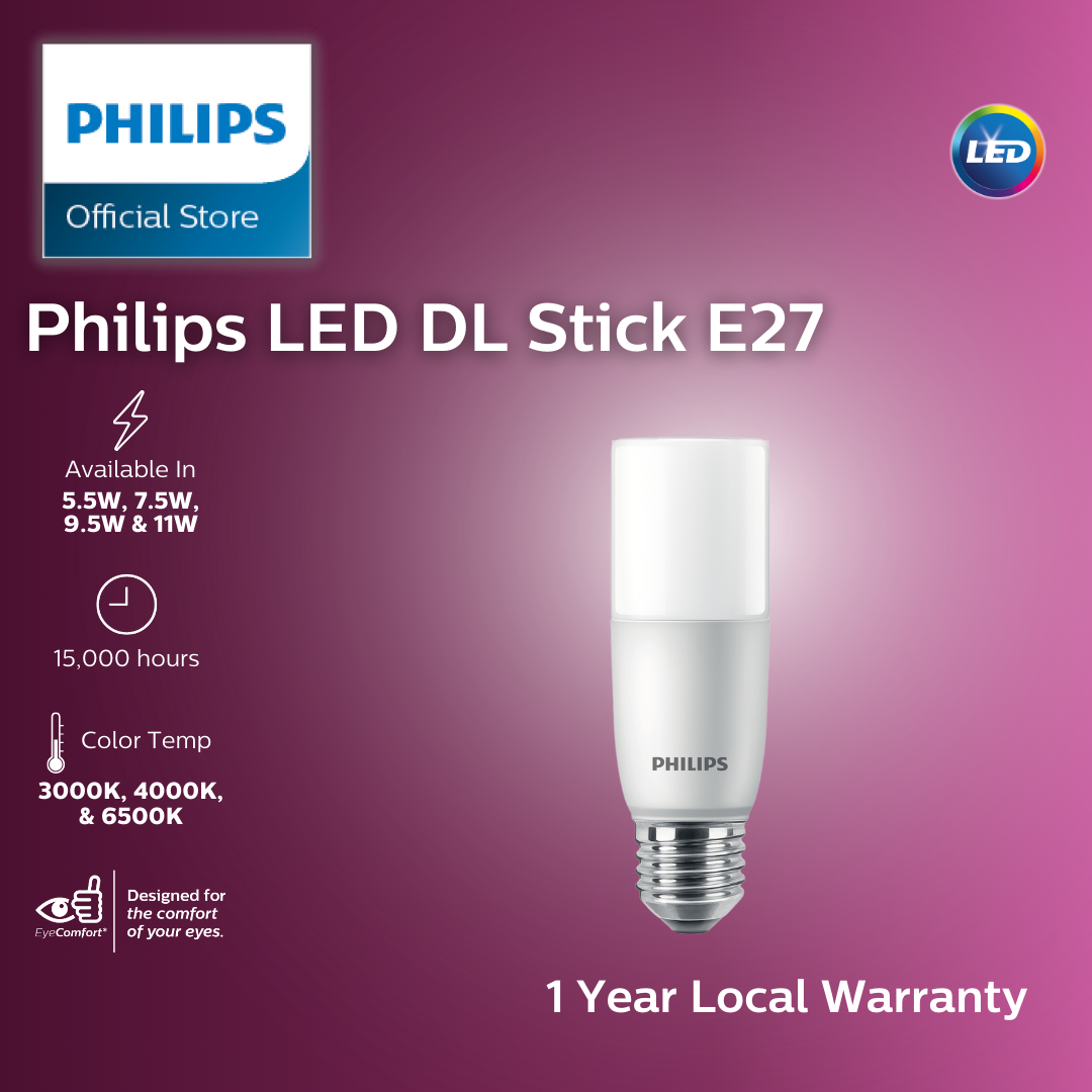Philips Lighting LED DL Stick E27 Bulb - Energy Saving and Long-Lasting Light Bulb – Warm White 3000K / 5.5W E27