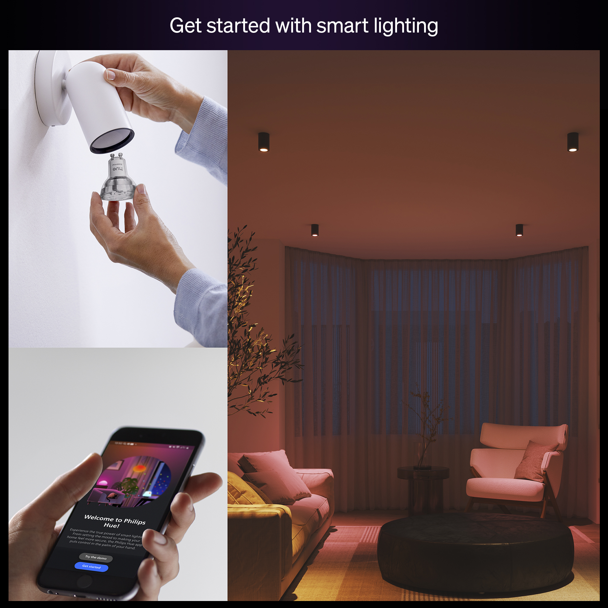 Philips Hue Essential Smart LED E27/ GU10, White and Color Ambiance, 2200K-6500K, Dimmable, Works with Alexa, Google Assistant, and Apple Home – 2 PACK / GU10