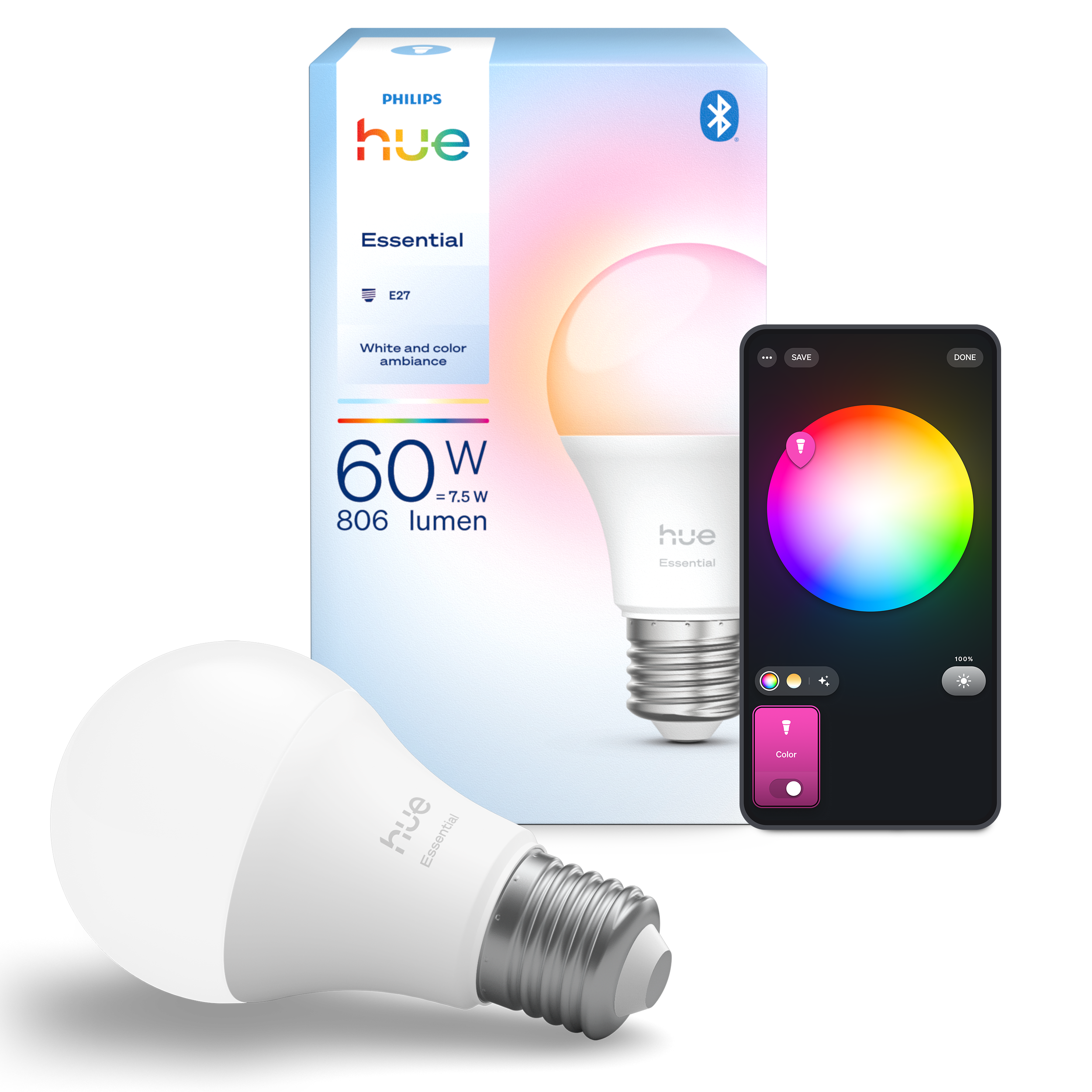 Philips Hue Essential Smart LED E27/ GU10, White and Color Ambiance, 2200K-6500K, Dimmable, Works with Alexa, Google Assistant, and Apple Home – 2 PACK / E27