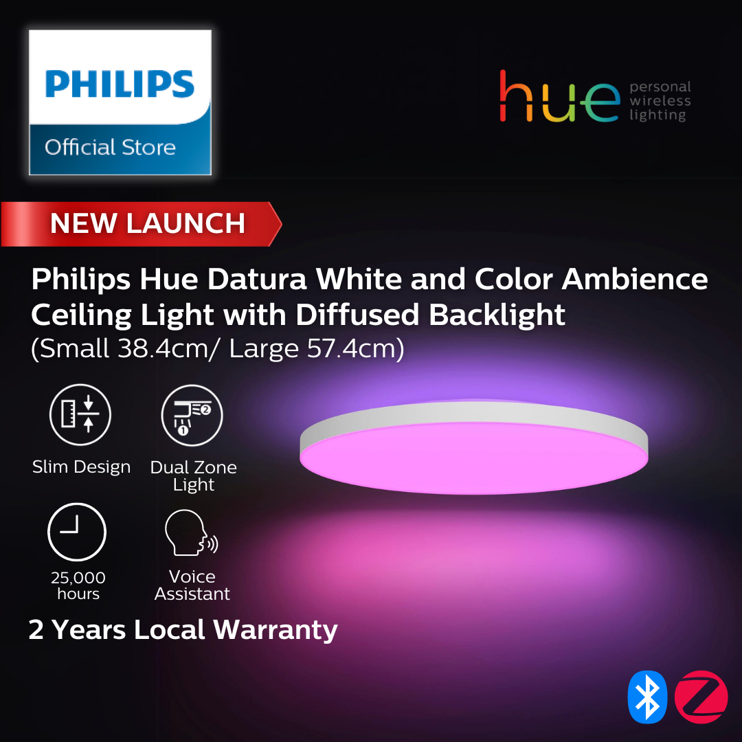 Philips Hue Datura Smart Ceiling Light | White and RGB Color Ambience Smart Light | Slim Design with Diffused Backlight – X-Large, 57.4cm