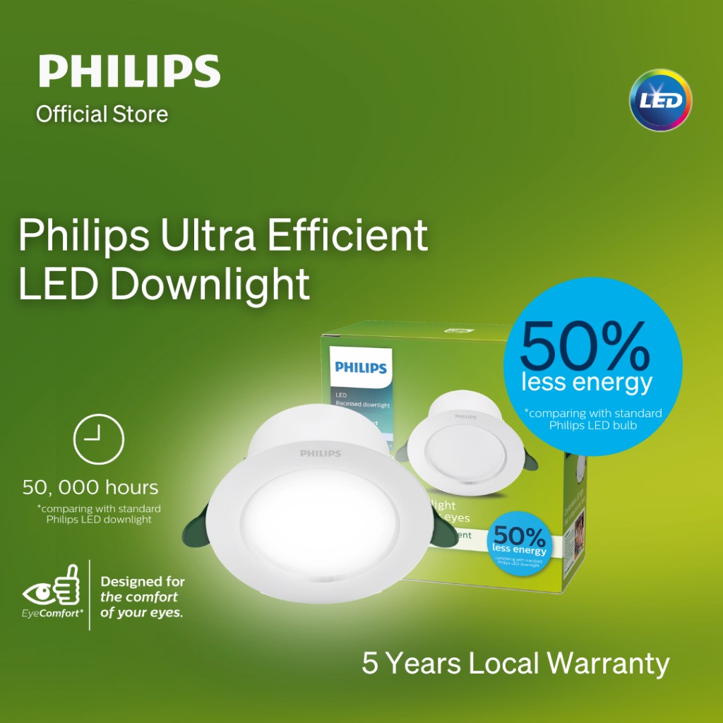 Philips Diamond Cut Ultra Efficient LED Downlight with Eye Comfort | 50,000 Hours Lifetime | 5 Years Warranty – 4000K Daylight / 4.8W 125mm
