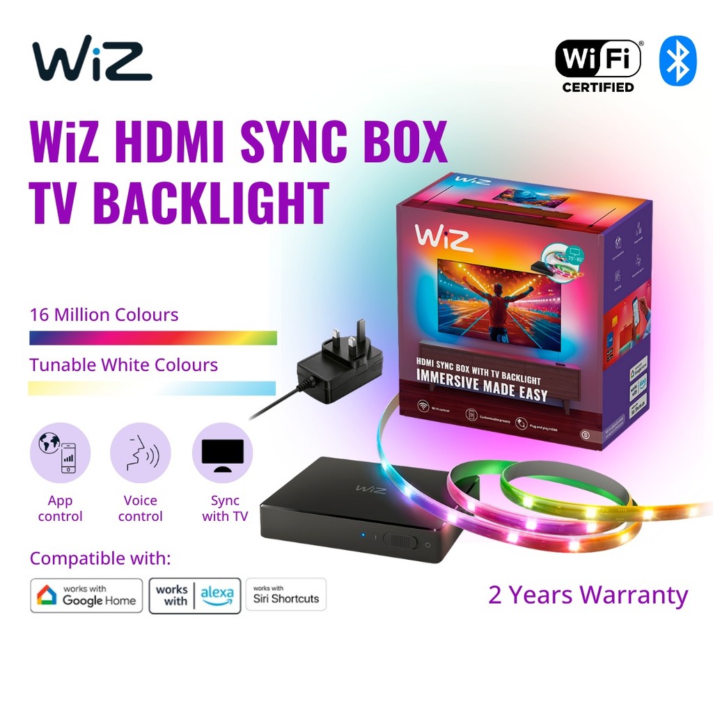 WiZ HDMI Sync Box with TV Backlight– Syncs Light to Your Movies, Games and Music HDMI 2.0 Supports 4K – 55 - 65 inch TV