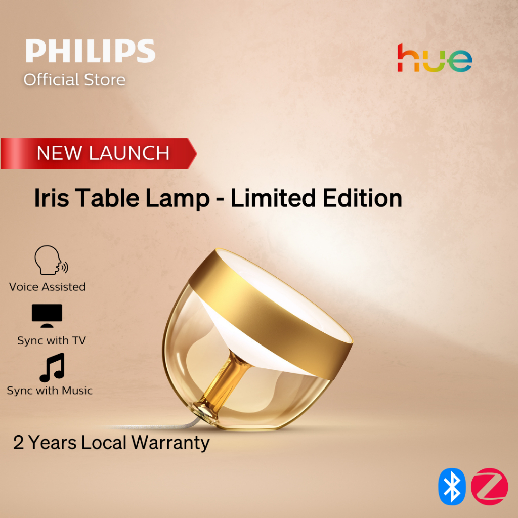 Philips Hue Iris Smart Table Lamp, Gold or Silver- White and Color Ambiance LED Color-Changing Light