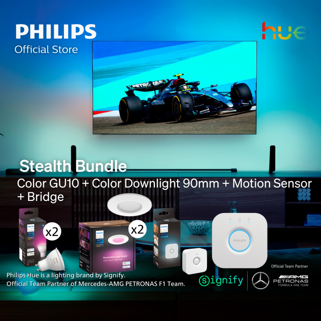 Philips Hue Stealth Bundle (Hue White & Colour Ambience GU 10 bulb + White & Colour Ambience 90mm Downlights + Motion Se
