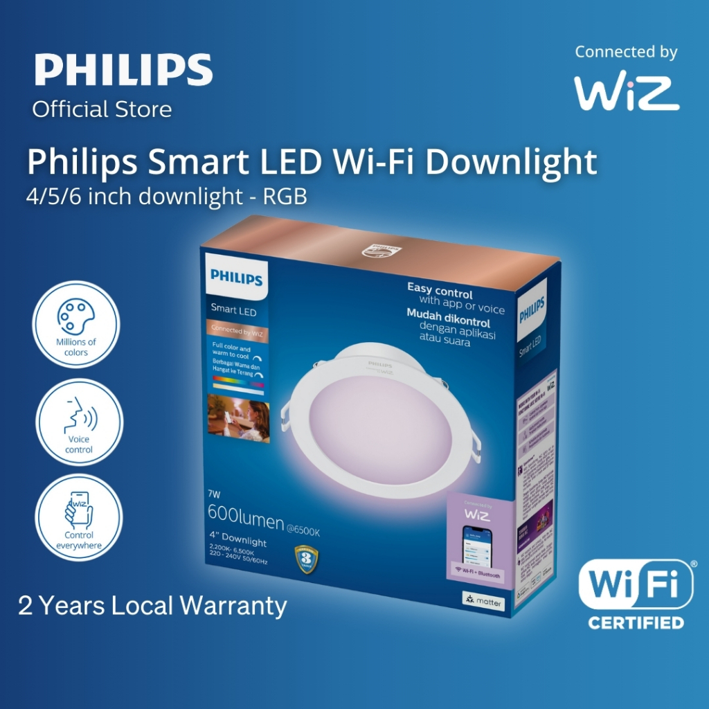 Philips Smart LED Wi-Fi Downlight (4/5/6 inch size) - RGB 16 million colors with voice control