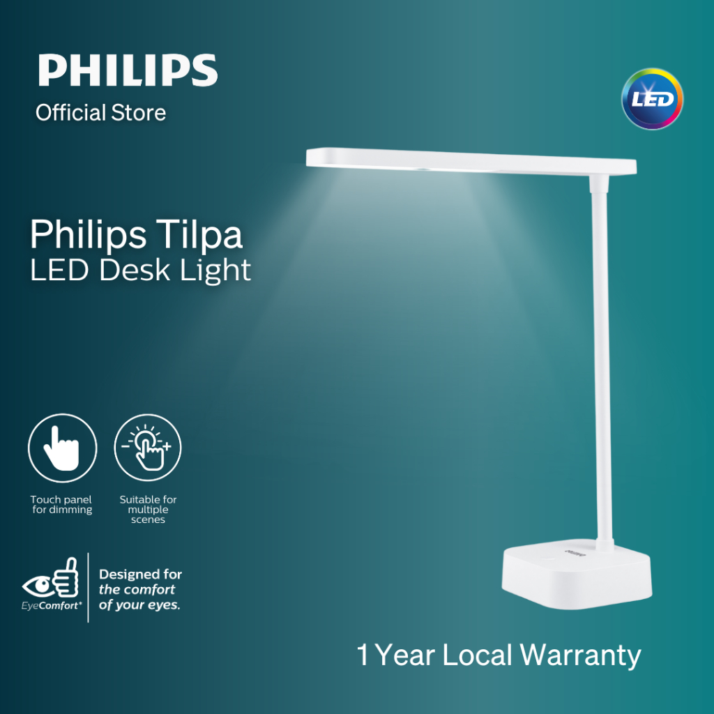 Philips Tilpa LED Desk Light - touch panel for dimming control & pre-set scenes w anti-glare (1 Year Warranty)
