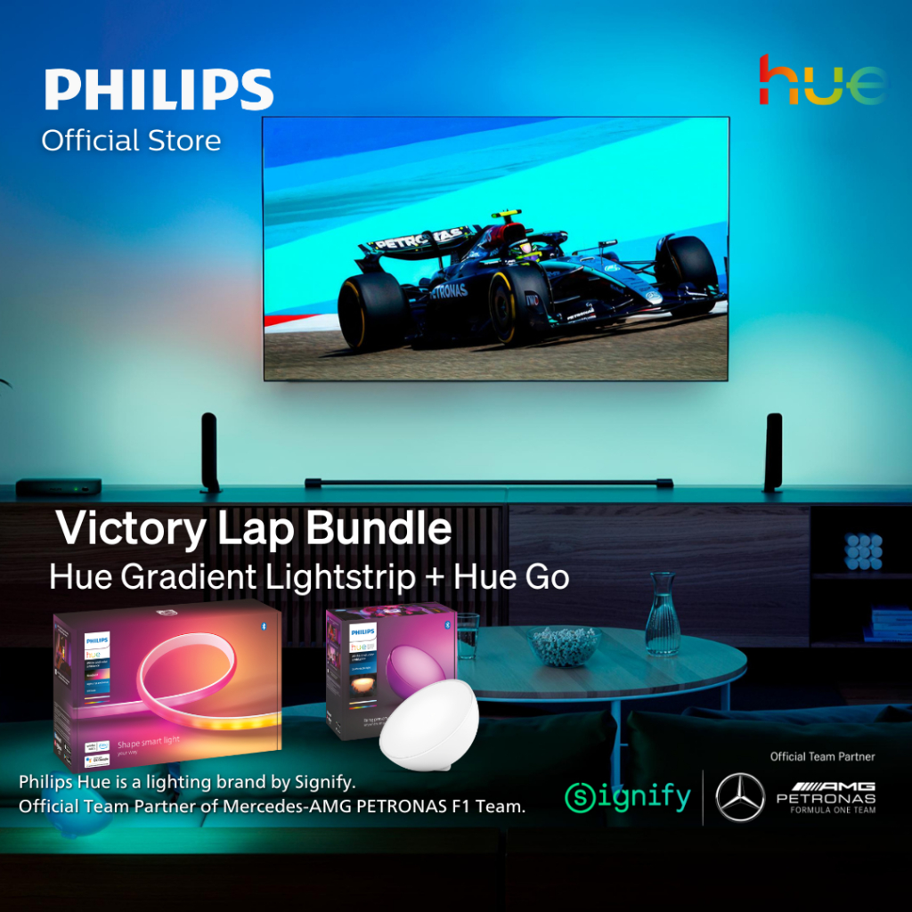 Philips Hue Victory Lap Bundle (Hue RGB Gradient 2m Lightstrip + Hue Go Portable Lamp)
