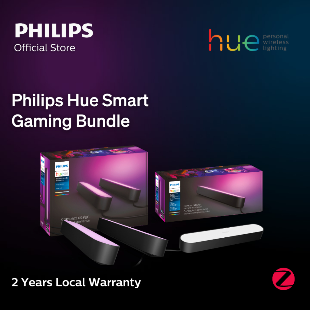 Philips Hue Smart Gaming Bundle: Philips Hue Play Bar 2 Pack Base kit + Philips Hue Play Light Extension | Home Theatre – Add Bridge