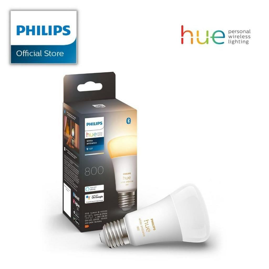 Philips Hue White Ambiance E27 Smart Bulb (White ONLY). Single OR Starter Kit (2xE27 bulbs, Hue Bridge, 1xDimmer Switch) – E27 Single (1100)