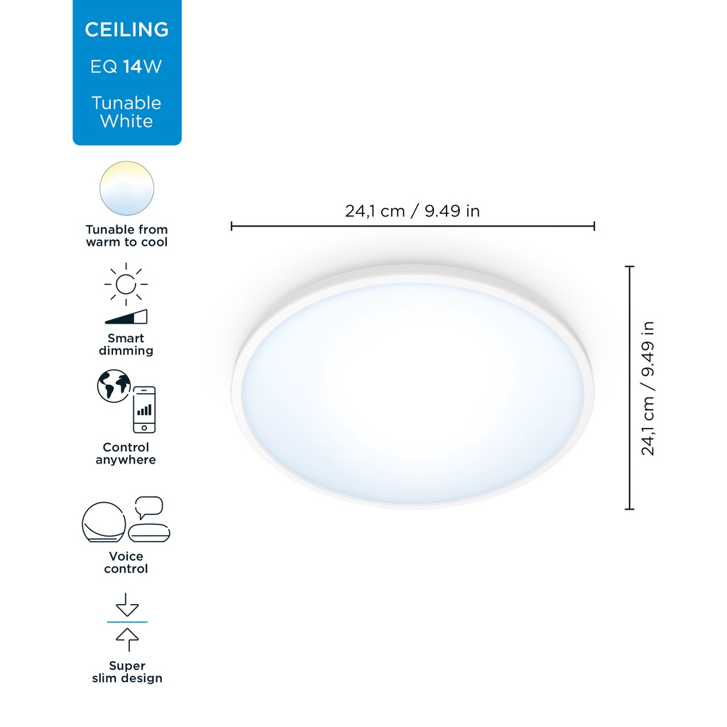 Philips WiZ LED Super Slim Ceiling Smart Tunable Warm to Cool White Lights (14W/ 2700-6500K /13 lm)