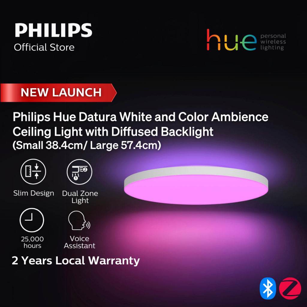 Philips Hue Datura Smart Ceiling Light | White and RGB Color Ambience Smart Light | Slim Design with Diffused Backlight – Small, 38.4cm