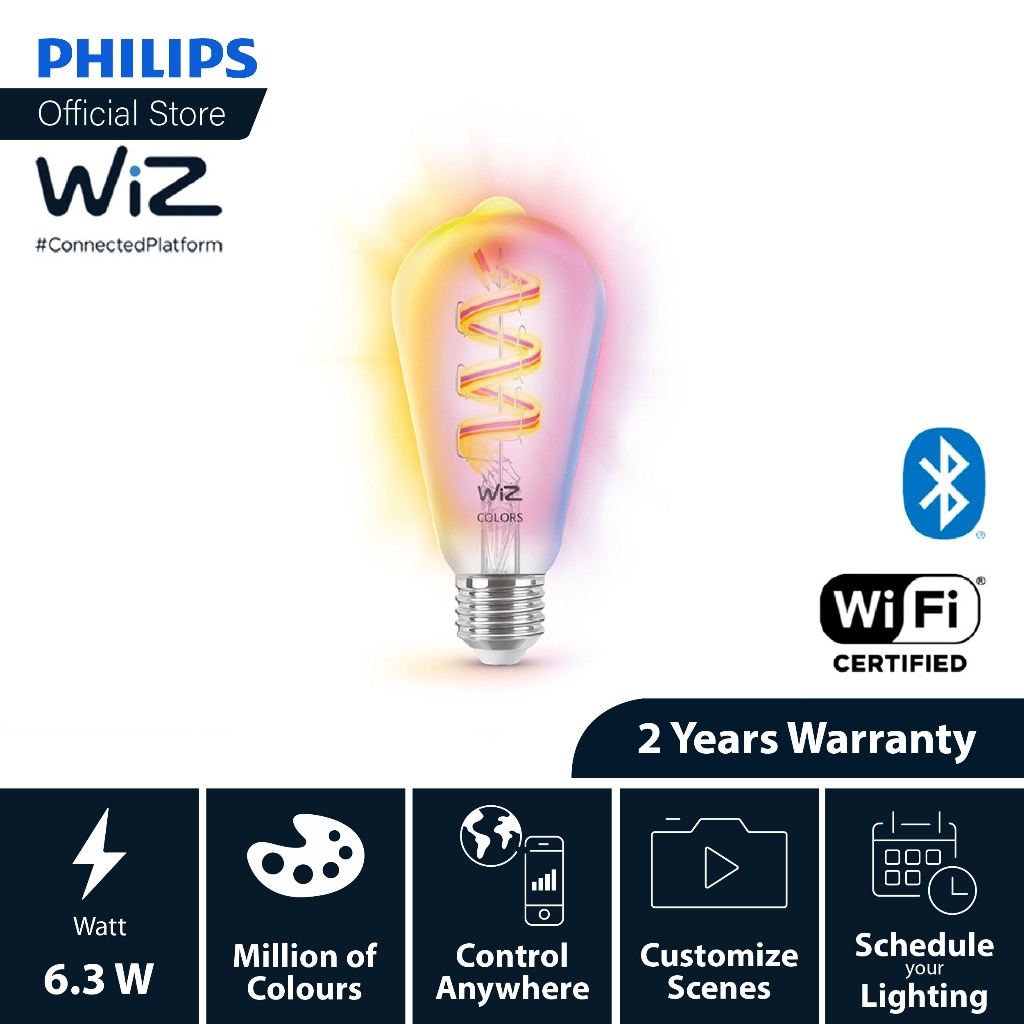 Philips Smart Lighting WiZ LED Filament ST64 Colour 6.3W Bulb (Powered by WiZ)