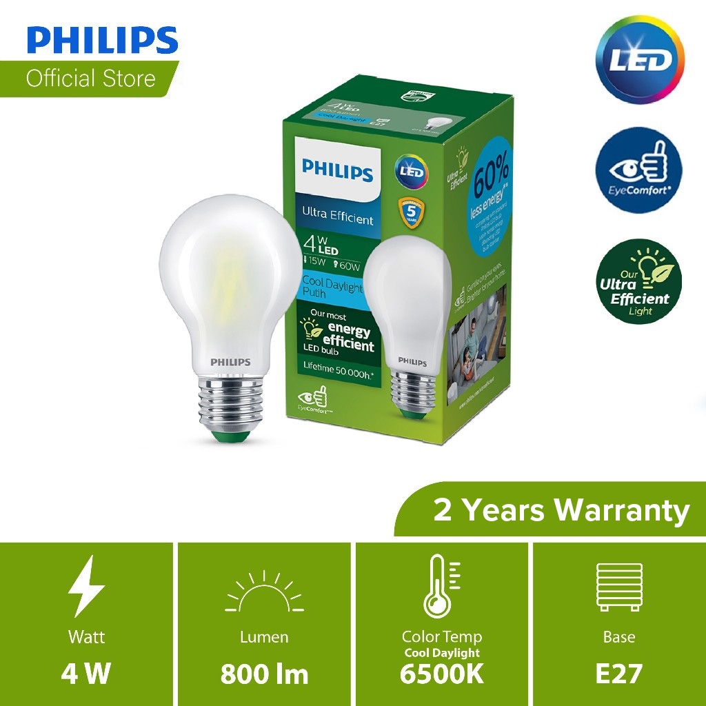 Philips Ultra Efficient LED A60 4/5/7.5W (2700K - 6700K) Bulb – 4W 6500k