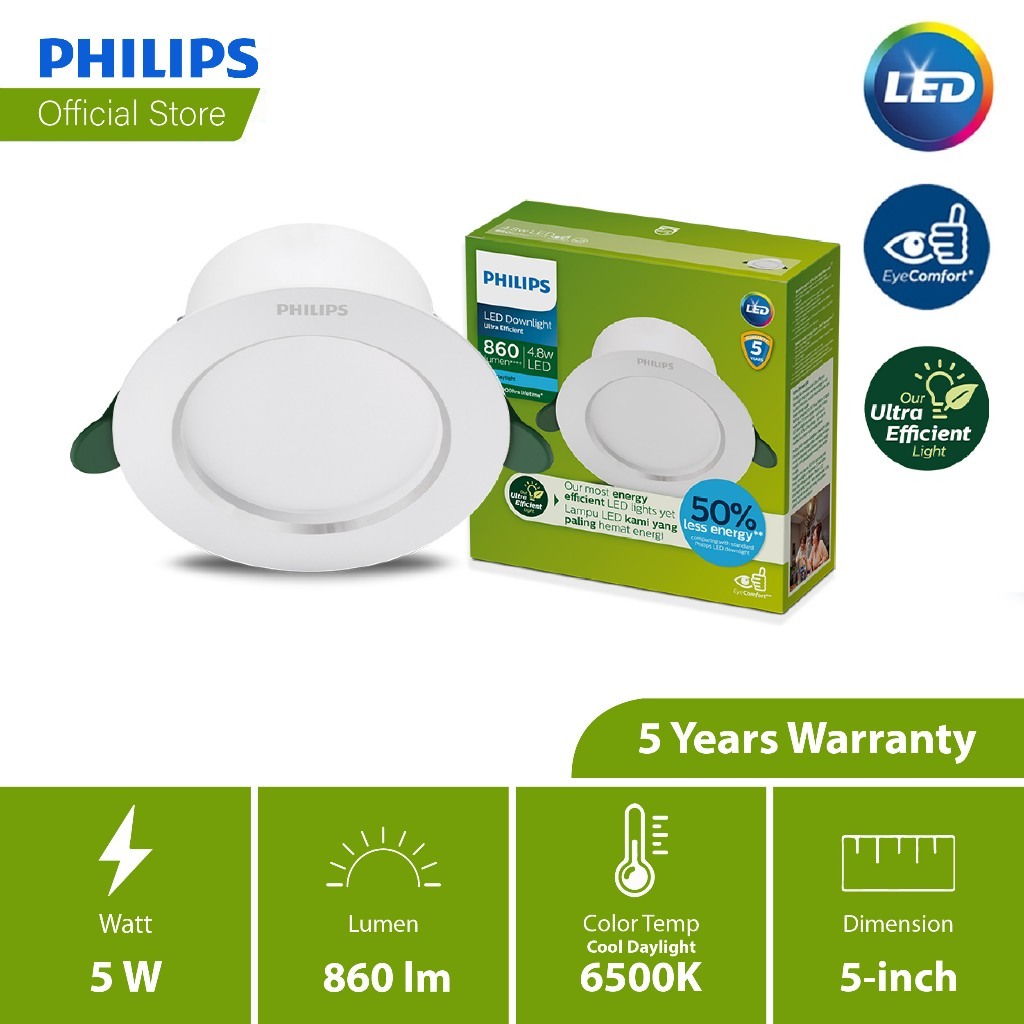 Philips Ultra Efficient LED Downlight 5/7W (3000K/ 4000K/ 6500K) – 5W 4000K