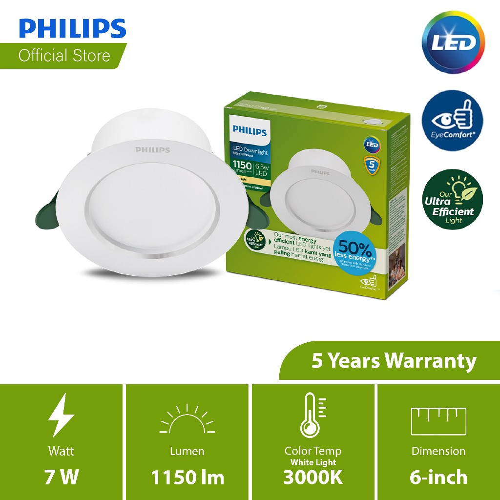 Philips Ultra Efficient LED Downlight 5/7W (3000K/ 4000K/ 6500K) – 7W 3000K