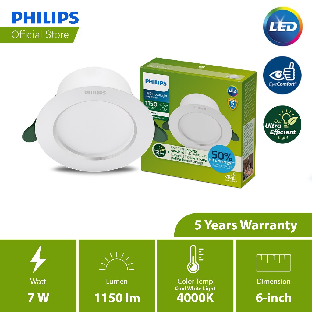 Philips Ultra Efficient LED Downlight 5/7W (3000K/ 4000K/ 6500K) – 7W 4000K