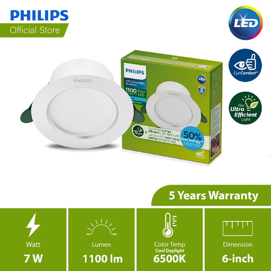 Philips Ultra Efficient LED Downlight 5/7W (3000K/ 4000K/ 6500K) – 7W 6500K