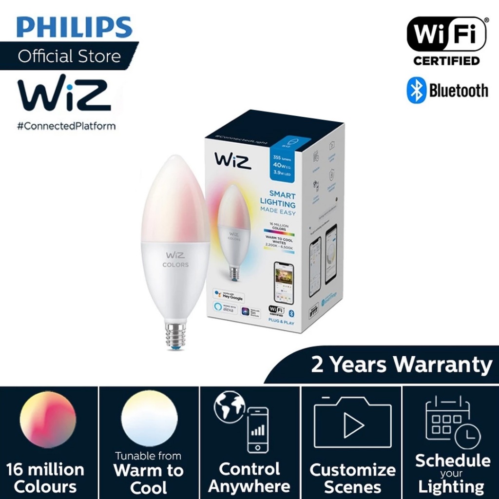 WiZ Smart Candle E14 Bulb - Tunable White & Colour (2200K - 6500K) – Color