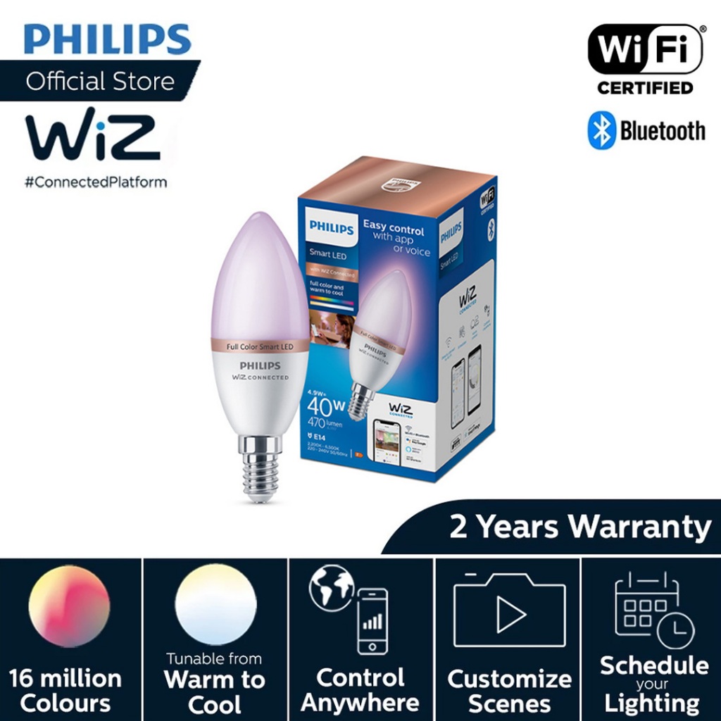 WiZ Smart Candle E14 Bulb - Tunable White & Colour (2200K - 6500K) – New Version