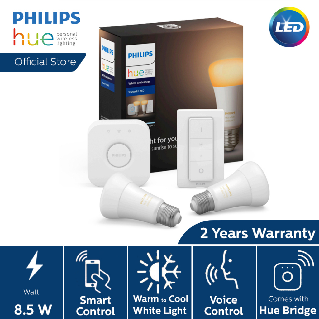 Philips Hue White Ambience/Tunable White Smart LED A60 Bulb Starter Kit – Tunable White