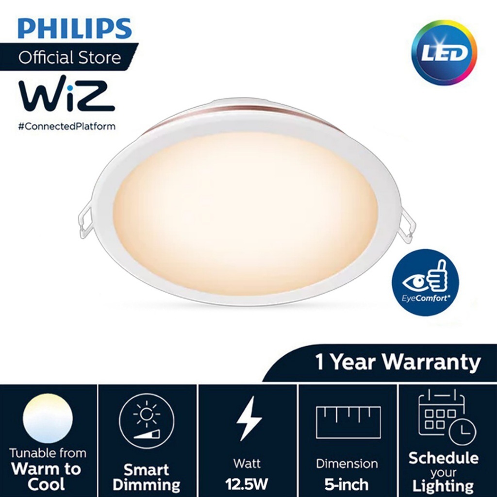 Philips Smart Lighting LED Tunable White Downlight 4/5/6 Inch (9W-17W 2700-6500K) (Powered By WiZ) – 5 Inch TW 9W