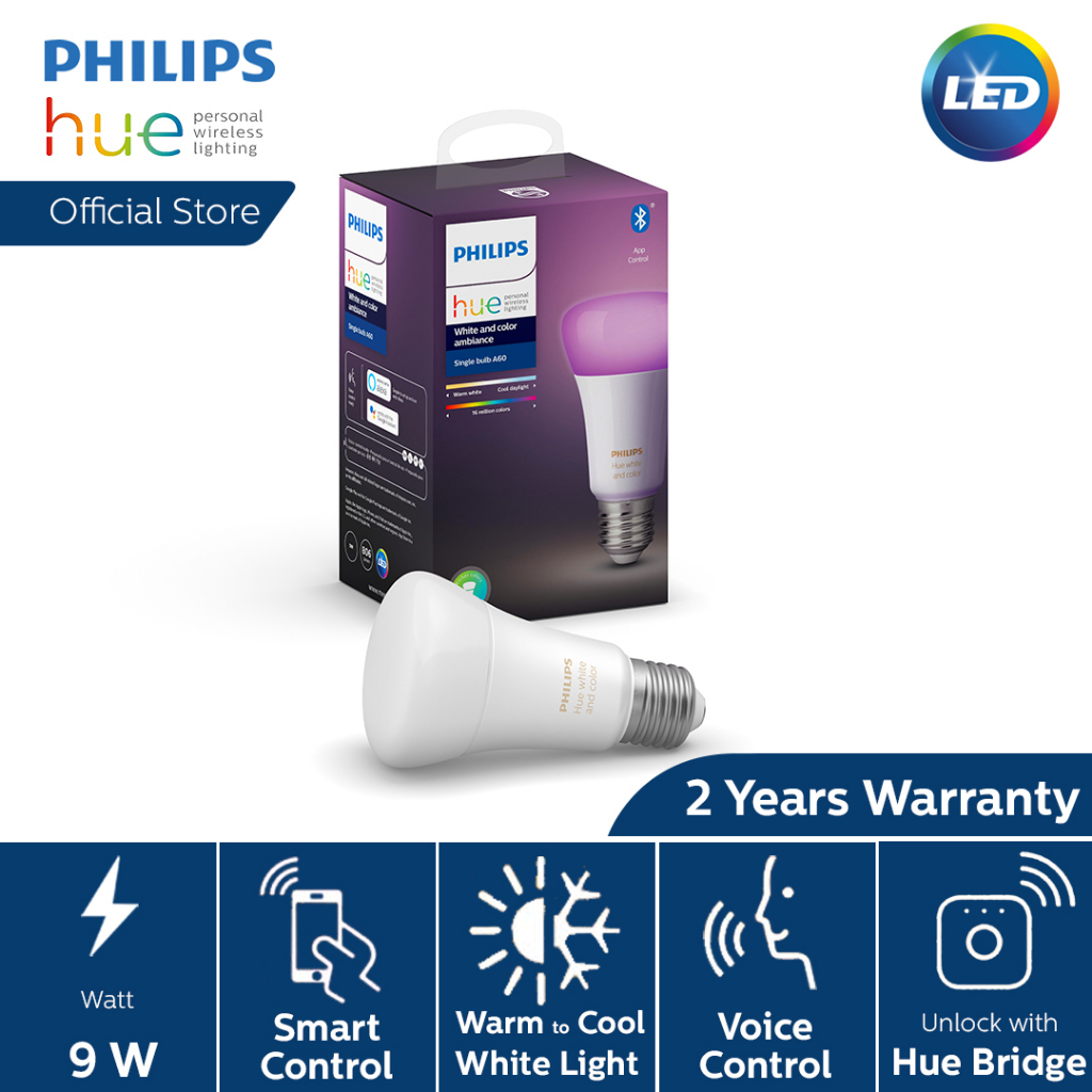 Philips Hue Smart LED White & Color Ambience/Tunable White A60 Light Bulb – 7.5W Tunable White