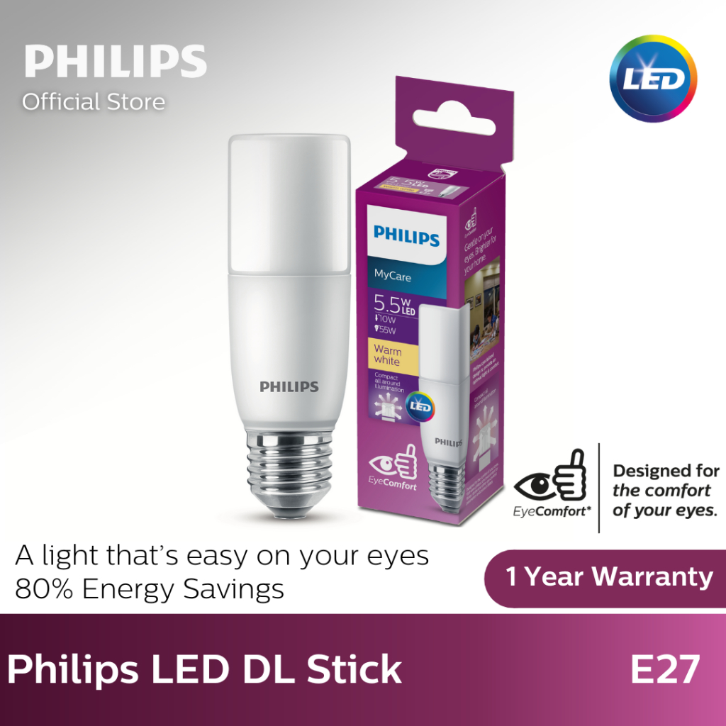 Philips Lighting LED DL Stick E27 Base with EyeComfort Technology – E27 | 7.5W, 6500K