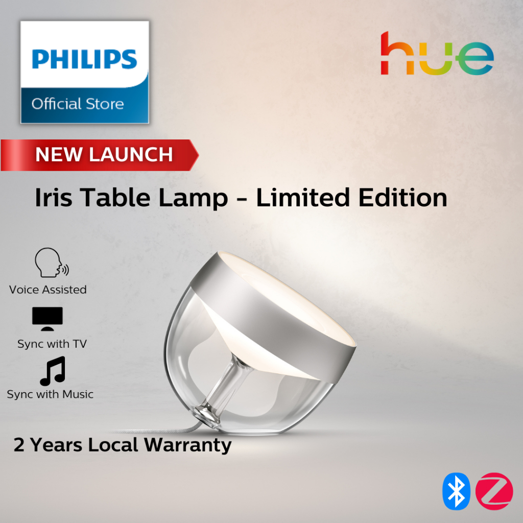 Philips Hue Iris Smart Table Lamp, Gold or Silver- White and Color Ambiance LED Color-Changing Light – Silver