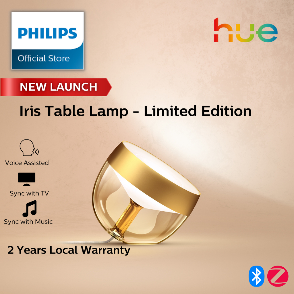 Philips Hue Iris Smart Table Lamp, Gold or Silver- White and Color Ambiance LED Color-Changing Light – Gold