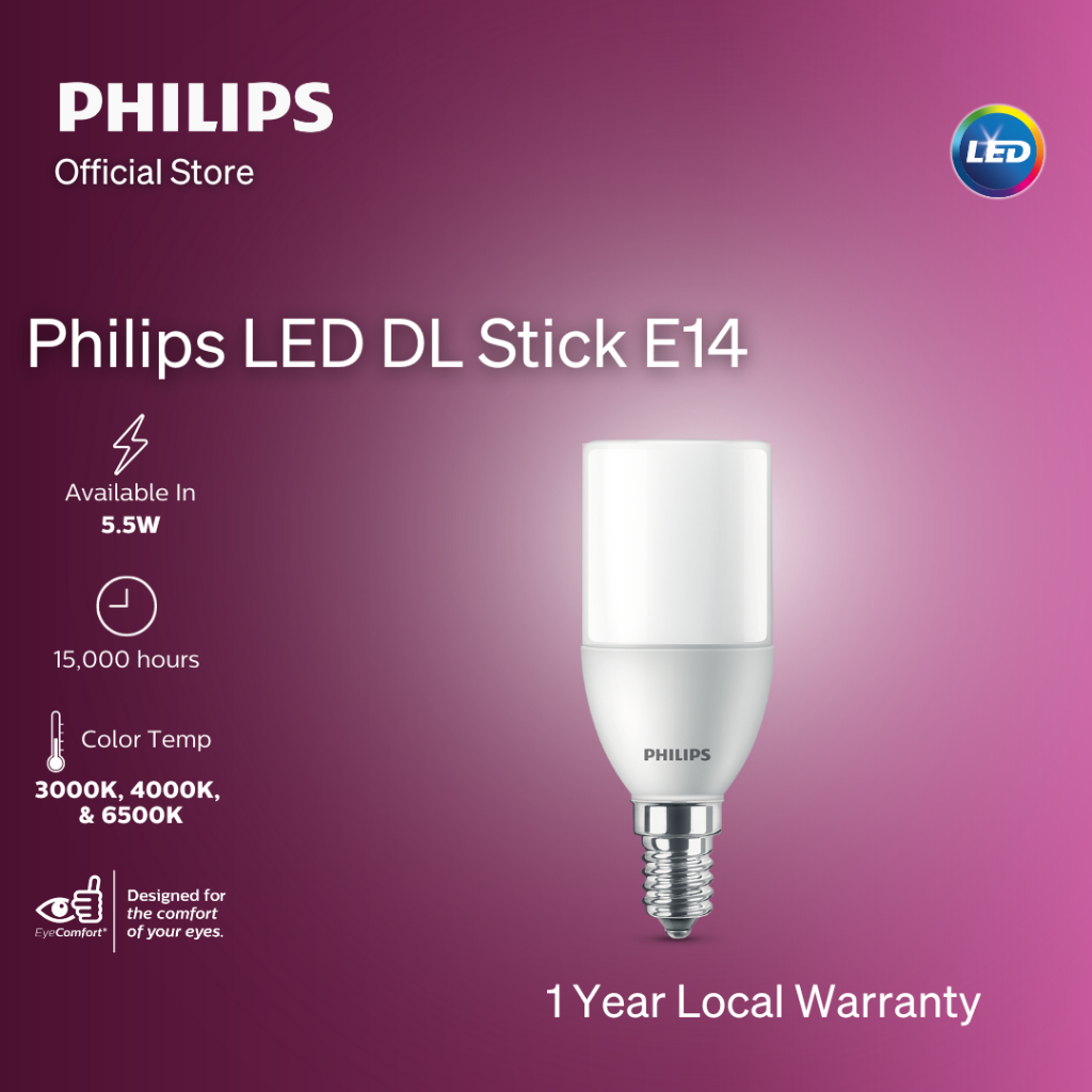 Philips Lighting LED DL Stick E14 Base with EyeComfort Technology – E14 | 5.5W, 3000K